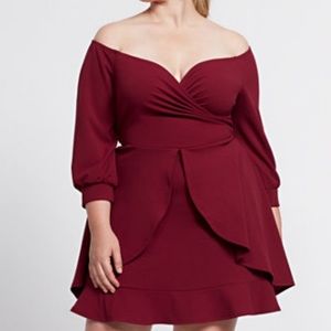 NWT Fashion to Figure Audra Burgundy Off The Shoulder Ruffled Dress Sz XL